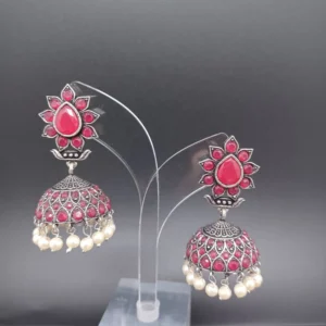 beautiful Oxidised Ruby Stone Jumka