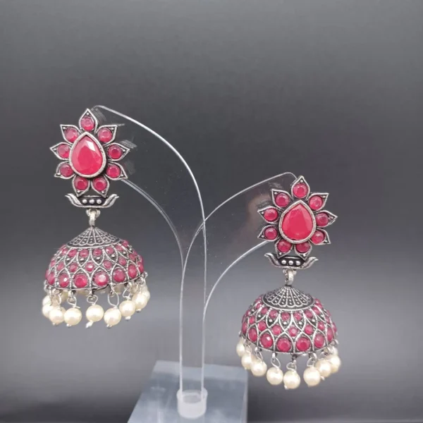 beautiful Oxidised Ruby Stone Jumka